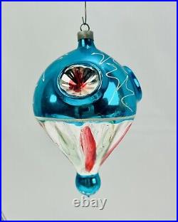 Vintage Patriotic Triple Indent Drop Fluted Balloon Glass Christmas Ornament