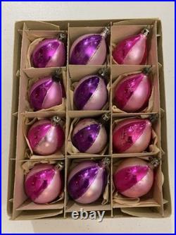 Vintage Poland Fantasia Pink Purple Stripe Glitter Rare Elliptical Shape Dozen