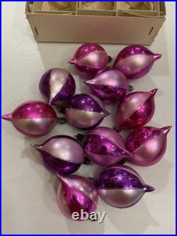 Vintage Poland Fantasia Pink Purple Stripe Glitter Rare Elliptical Shape Dozen