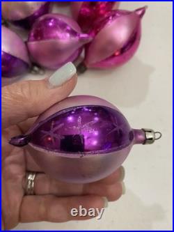 Vintage Poland Fantasia Pink Purple Stripe Glitter Rare Elliptical Shape Dozen