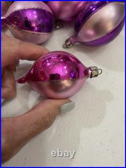 Vintage Poland Fantasia Pink Purple Stripe Glitter Rare Elliptical Shape Dozen