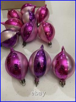 Vintage Poland Fantasia Pink Purple Stripe Glitter Rare Elliptical Shape Dozen