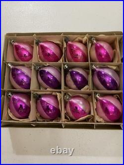 Vintage Poland Fantasia Pink Purple Stripe Glitter Rare Elliptical Shape Dozen