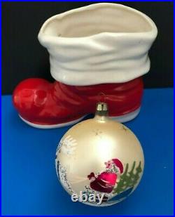 Vintage Poland Large Handpainted Mercury Glass Glittery Christmas Ornaments Box
