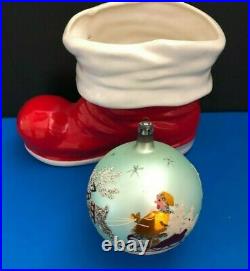 Vintage Poland Large Handpainted Mercury Glass Glittery Christmas Ornaments Box