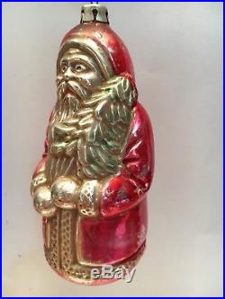 Vintage Poland Santa & Christmas Tree Mercury Glass Christmas Ornament Large 4