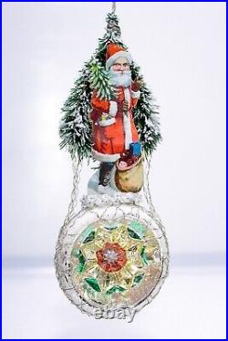 Vintage Rare BLUMCHEN Reflector Santa Wired Glass Christmas Ornament