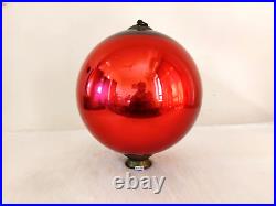 Vintage Red Glass 10.5 German Kugel Christmas Ornament Rare Jumbo Props KU57