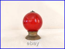 Vintage Red Glass 4.25 German Kugel Christmas Ornament Decorative Brass Cap 313
