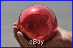 Vintage Red/ Pink Original 4''Round German Heavy Glass Kugel/Christmas Ornament