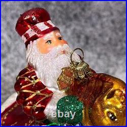 Vintage Reed & Barton Rocking Horse Santa Glass Christmas Ornament Boxed 4.5x5