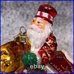 Vintage Reed & Barton Rocking Horse Santa Glass Christmas Ornament Boxed 4.5x5