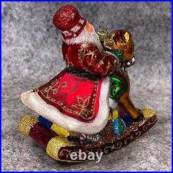 Vintage Reed & Barton Rocking Horse Santa Glass Christmas Ornament Boxed 4.5x5