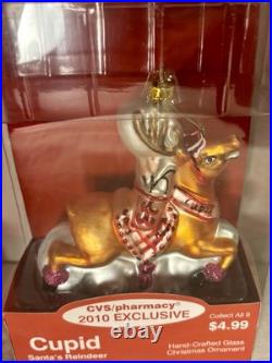 Vintage Rudolf & Santa's Reindeers Blown Glass Ornaments Kurt Adler CVS 8 pc Lot