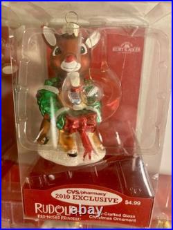 Vintage Rudolf & Santa's Reindeers Blown Glass Ornaments Kurt Adler CVS 8 pc Lot