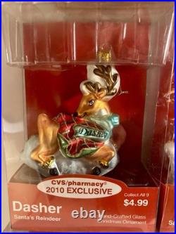 Vintage Rudolf & Santa's Reindeers Blown Glass Ornaments Kurt Adler CVS 8 pc Lot