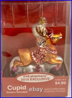 Vintage Rudolf & Santa's Reindeers Blown Glass Ornaments Kurt Adler CVS 8 pc Lot