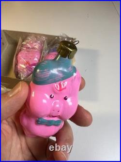Vintage Russian USSR Glass Christmas Ornament Set THREE LITTLE PIGS Konakovo NOS