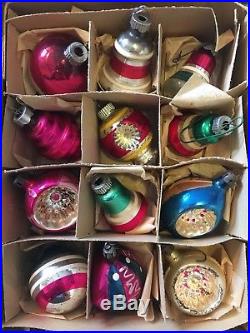 Vintage SHINY BRITE 41 Christmas Ornaments Lot UFO Bells stripe mixture NICE