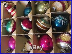 Vintage SHINY BRITE 41 Christmas Ornaments Lot UFO Bells stripe mixture NICE