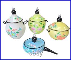 Vintage Sears Italian Collection Hand Painted Glass Ornament Set 4 Made in Italy