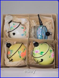Vintage Sears Italian Collection Hand Painted Glass Ornament Set 4 Made in Italy