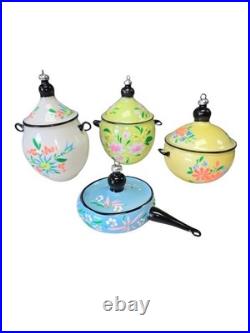 Vintage Sears Italian Collection Hand Painted Glass Ornament Set 4 Made in Italy