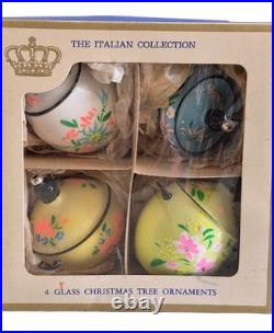 Vintage Sears Italian Collection Hand Painted Glass Ornament Set 4 Made in Italy
