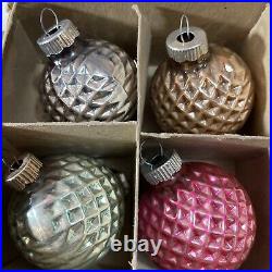 Vintage Shiny Brite Bumpy Golf Ball Glass Christmas Ornaments Set of 12 In Box