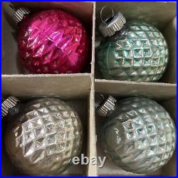 Vintage Shiny Brite Bumpy Golf Ball Glass Christmas Ornaments Set of 12 In Box