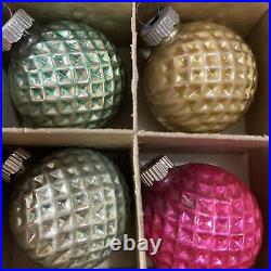 Vintage Shiny Brite Bumpy Golf Ball Glass Christmas Ornaments Set of 12 In Box