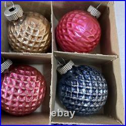 Vintage Shiny Brite Bumpy Golf Ball Glass Christmas Ornaments Set of 12 In Box