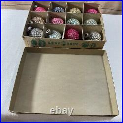 Vintage Shiny Brite Bumpy Golf Ball Glass Christmas Ornaments Set of 12 In Box