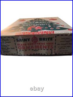 Vintage Shiny Brite Christmas Ornaments Stenciled Flocked 1940s WithOriginal Box