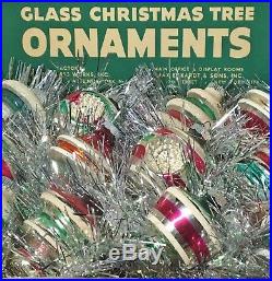 Vintage Shiny Brite Class Christmas Ornaments Bell UFO stripes Stencil Box lot
