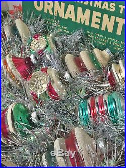Vintage Shiny Brite Class Christmas Ornaments Bell UFO stripes Stencil Box lot