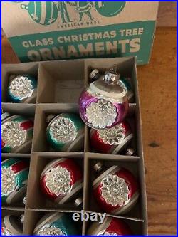 Vintage Shiny Brite Indented Ornaments, Original Pristine Box