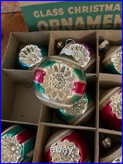 Vintage Shiny Brite Indented Ornaments, Original Pristine Box