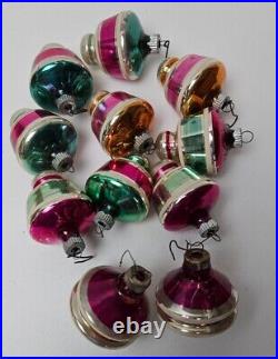 Vintage Shiny Brite Lot of 35 Glass Ornaments Carriage Lamp UFO Indent Striped