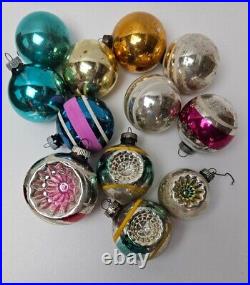 Vintage Shiny Brite Lot of 35 Glass Ornaments Carriage Lamp UFO Indent Striped