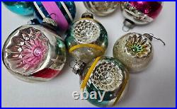 Vintage Shiny Brite Lot of 35 Glass Ornaments Carriage Lamp UFO Indent Striped