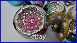 Vintage Shiny Brite Lot of 35 Glass Ornaments Carriage Lamp UFO Indent Striped