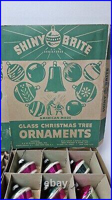 Vintage Shiny Brite Lot of 35 Glass Ornaments Carriage Lamp UFO Indent Striped