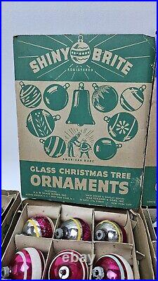 Vintage Shiny Brite Lot of 35 Glass Ornaments Carriage Lamp UFO Indent Striped