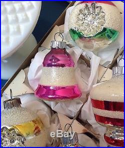 Vintage Shiny Brite Mica Christmas Tree Ornaments MINTY Rare Pinks