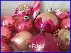 Vintage Shiny Brite Pink MICA Glass Christmas Indent Poland Ornaments Huge Lot