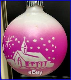 Vintage Shiny Brite Pink Silent Night Stenciled Unsilvered Christmas Ornament