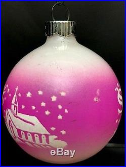 Vintage Shiny Brite Pink Silent Night Stenciled Unsilvered Christmas Ornament