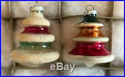 Vintage Shiny Brite Xmas Ornaments Tree Shape Lantern UFO Tornado Indent Stripes
