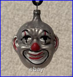 Vintage Silver Glass Smiling Clown German Christmas Ornament 2.75